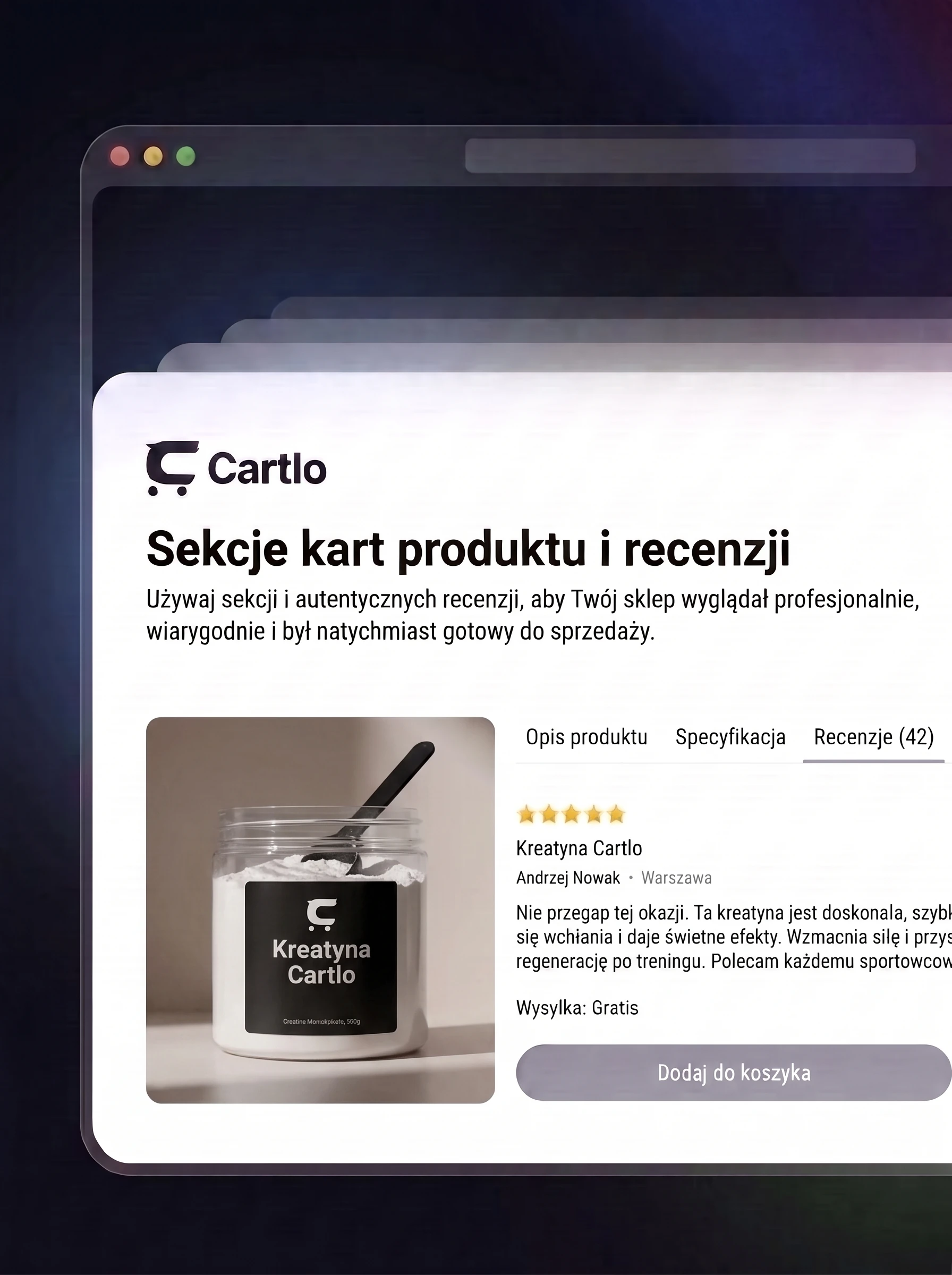 Sekcje karty produktu i opinie